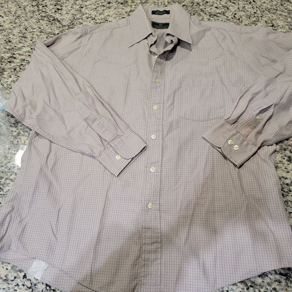 Embassy Row Menswear‎ Long Sleeve Cotton Dress Shirt 16.5 34/35 Beige Check